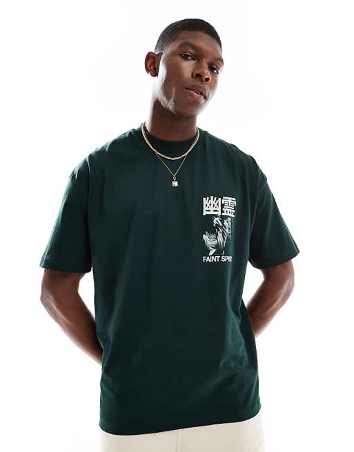 DESIGN Oversized T-shirt With Souvenir Graphic In Dark Green
