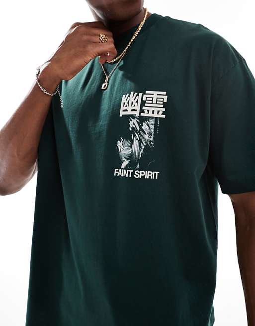 DESIGN Oversized T-shirt With Souvenir Graphic In Dark Green