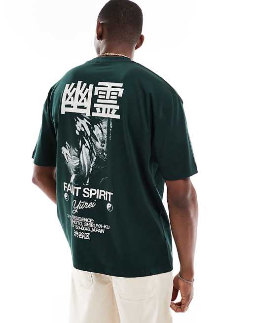 DESIGN oversized t-shirt with souvenir graphic in dark green
