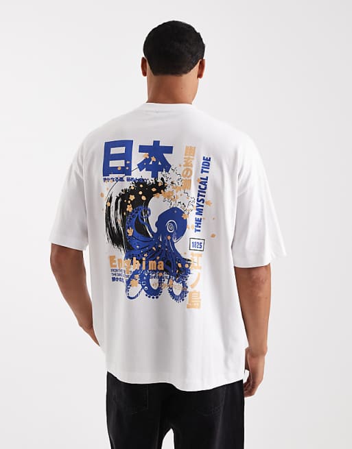 DESIGN oversized t-shirt with souvenir graphic in white