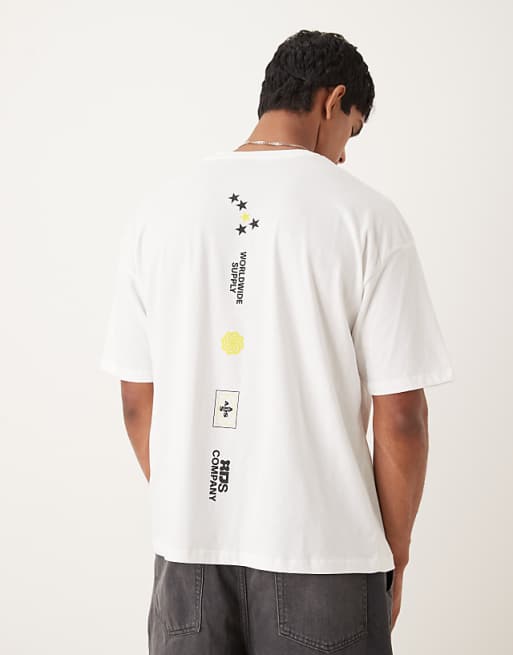 DESIGN oversized t-shirt with spine print in white