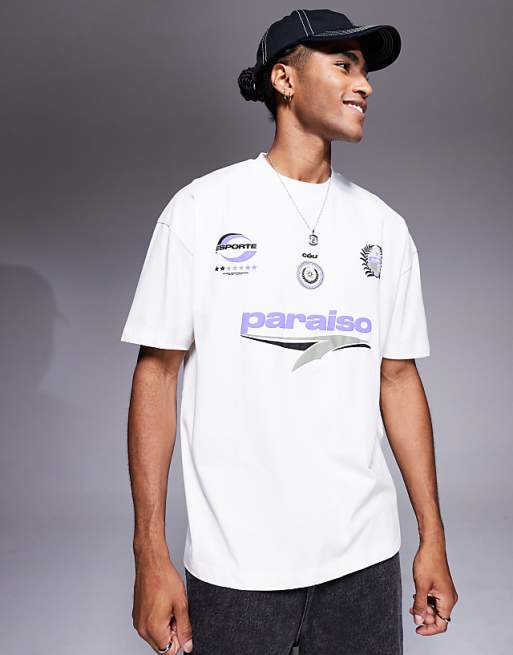 DESIGN oversized t-shirt with sport graphic in cream