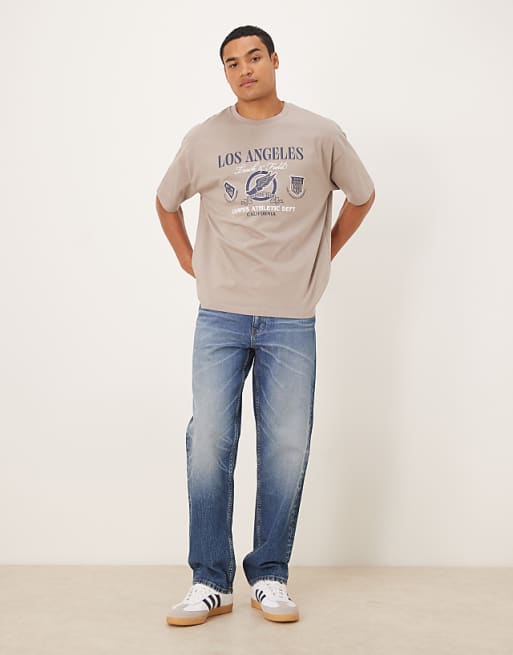 DESIGN Oversized T-shirt With Sports Graphic In Light Brown