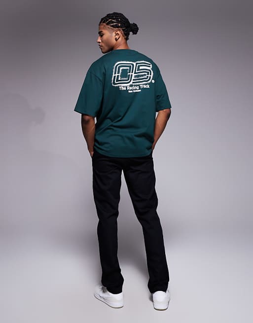 DESIGN Oversized T-shirt With Sports Graphic In Dark Green