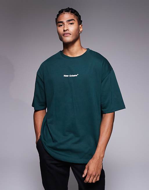 DESIGN Oversized T-shirt With Sports Graphic In Dark Green