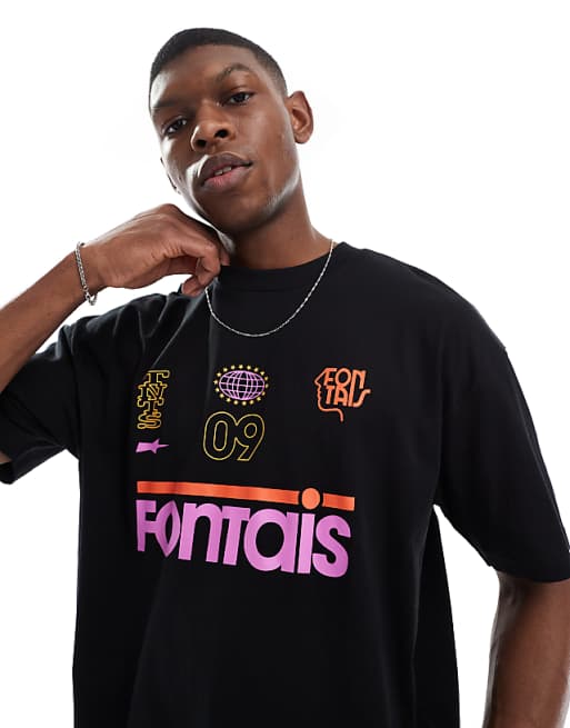 DESIGN oversized t-shirt with sports graphic in black