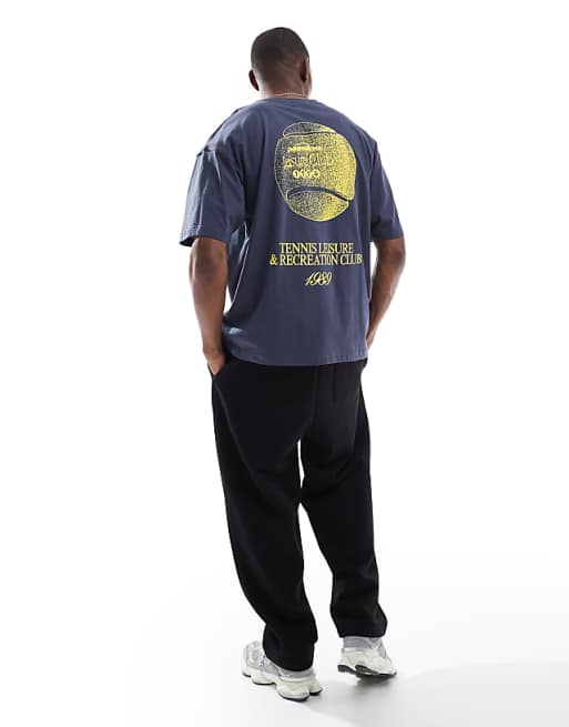 DESIGN oversized t-shirt with sports graphic in navy