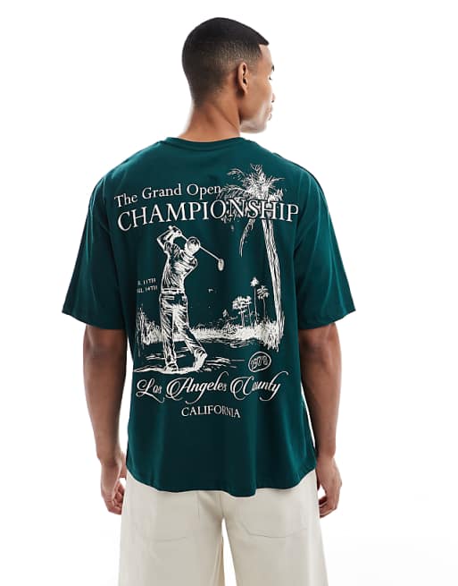 DESIGN oversized t-shirt with sports graphic back print in green