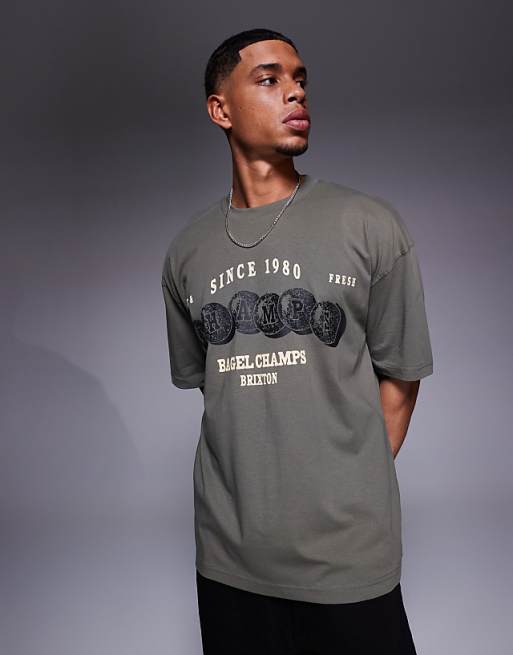 DESIGN Oversized T-shirt With Sports Graphic In Khaki