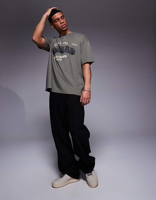 DESIGN Oversized T-shirt With Sports Graphic In Khaki
