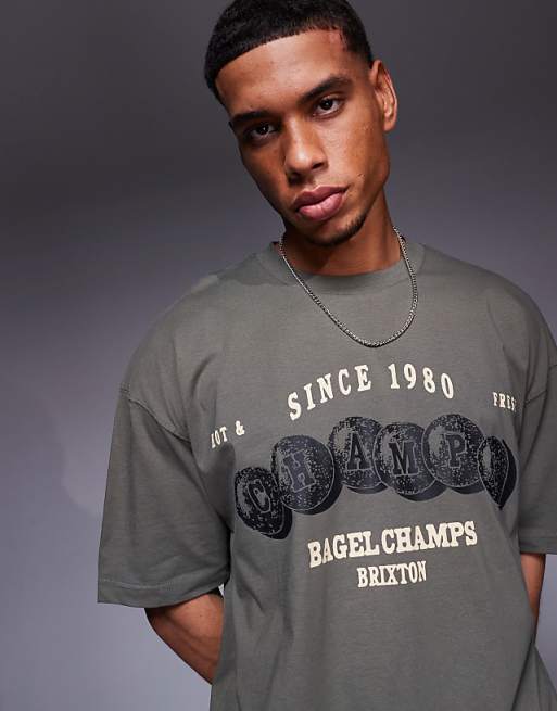 DESIGN oversized t-shirt with sports graphic in khaki