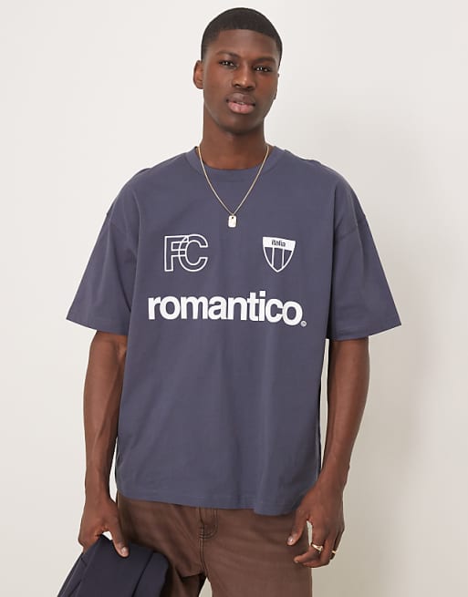 DESIGN oversized t-shirt with sports graphic in navy