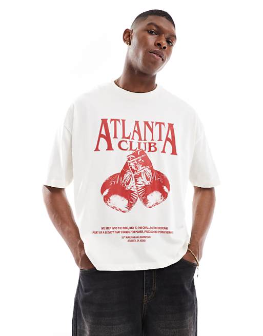 DESIGN oversized t-shirt with sports graphic in off white