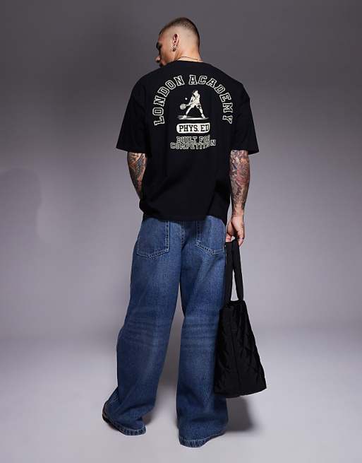 DESIGN Oversized T-shirt With Sports Graphic In Black