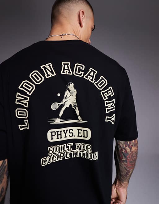 DESIGN oversized t-shirt with sports graphic in black