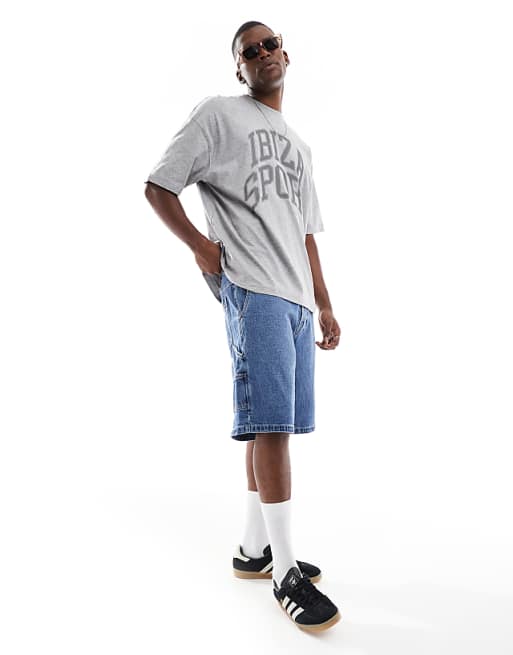 DESIGN Oversized T-shirt With Sports Graphics In Grey Marl