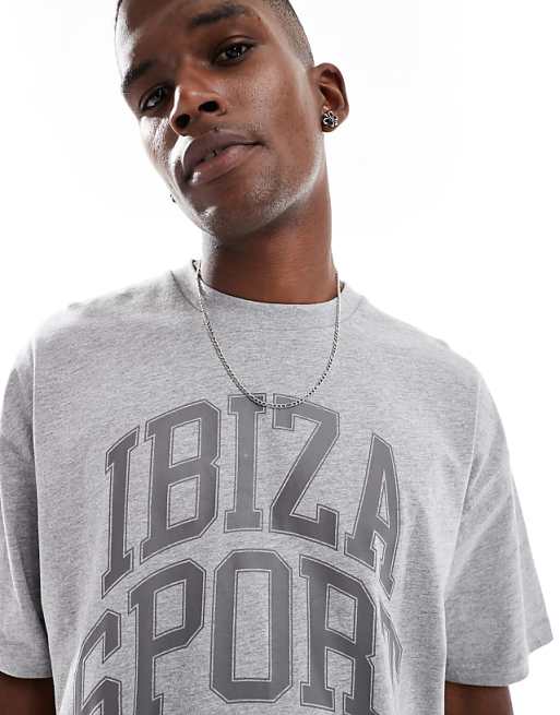 DESIGN Oversized T-shirt With Sports Graphics In Grey Marl