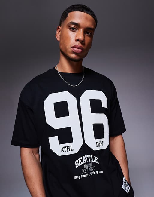 DESIGN oversized t-shirt with sports graphics in black