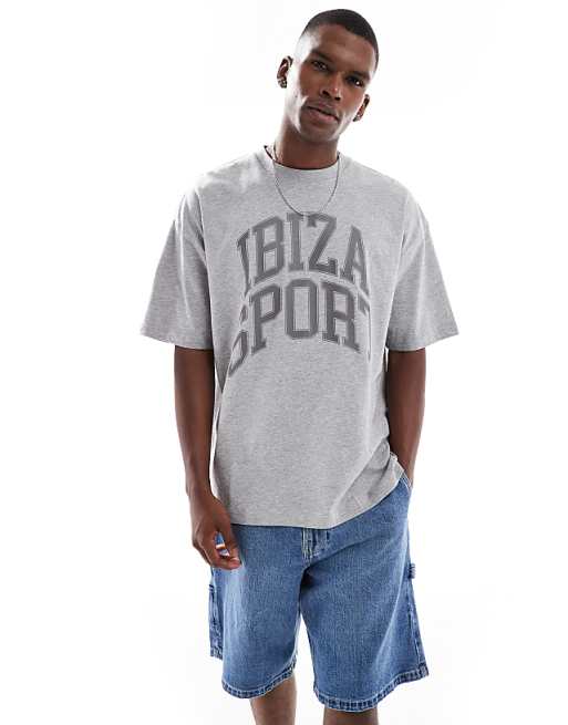 DESIGN oversized t-shirt with sports graphics in grey marl