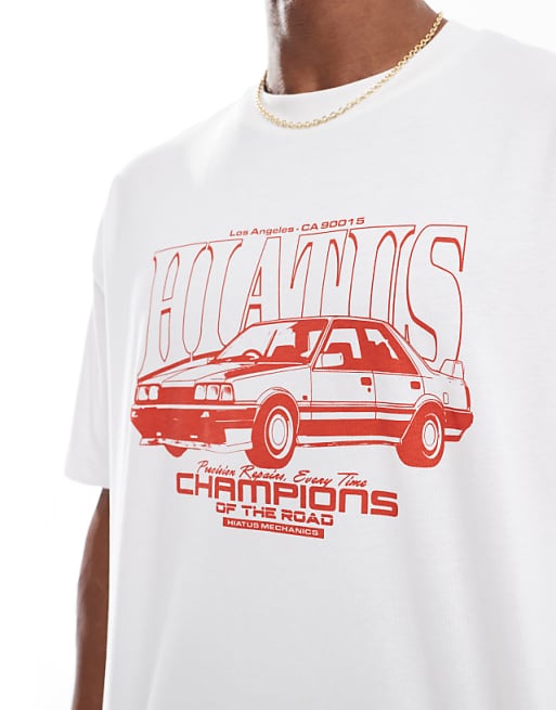 DESIGN Oversized T-shirt With Street Car Graphic In White