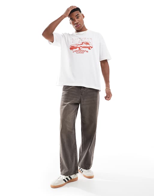 DESIGN Oversized T-shirt With Street Car Graphic In White