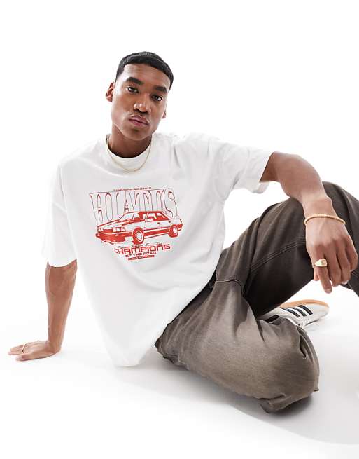 DESIGN oversized t-shirt with street car graphic in white