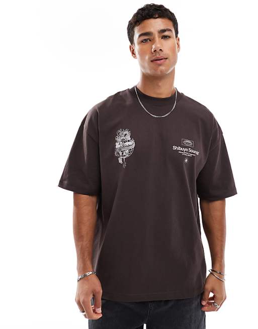 DESIGN Oversized T-shirt With Street Graphic In Brown