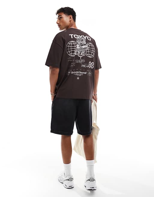DESIGN Oversized T-shirt With Street Graphic In Brown