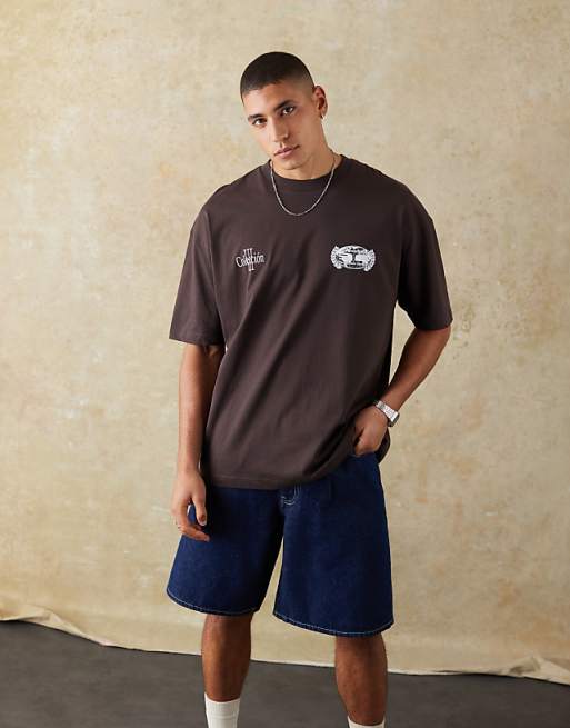 DESIGN Oversized T-shirt With Street Graphic In Brown