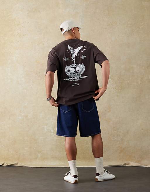 DESIGN oversized t-shirt with street graphic in brown