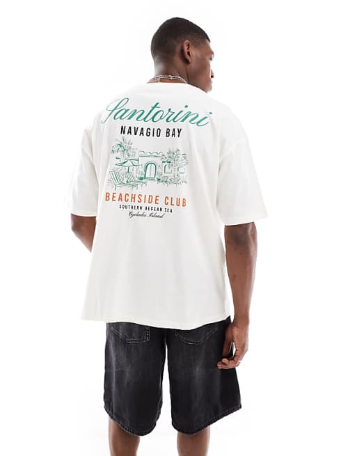DESIGN oversized t-shirt with summer graphic in off white