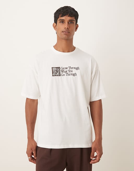 DESIGN oversized t-shirt with text embroidery in white