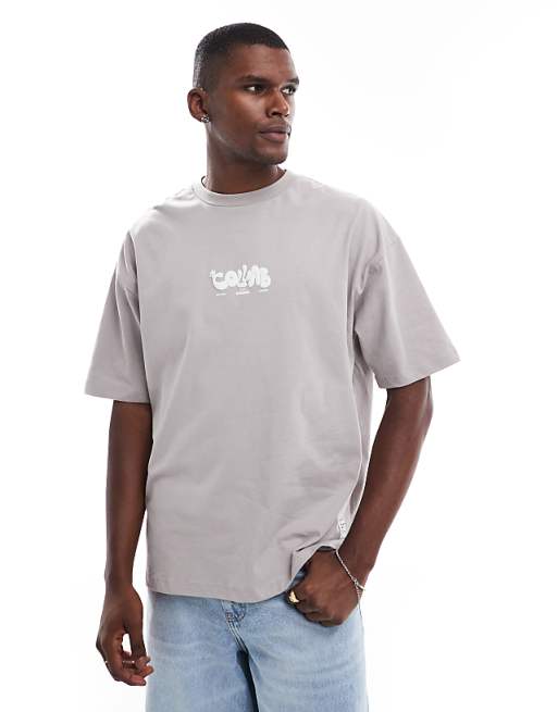 DESIGN Oversized T-shirt With Text Graphic In Grey