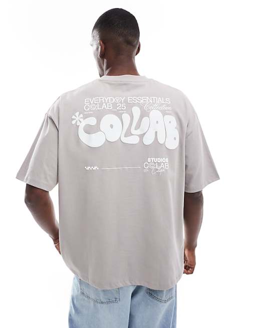 DESIGN Oversized T-shirt With Text Graphic In Grey