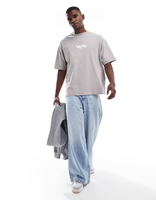 DESIGN Oversized T-shirt With Text Graphic In Grey