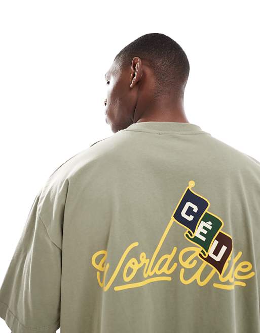 DESIGN Oversized T-shirt With Text Graphic In Light Khaki