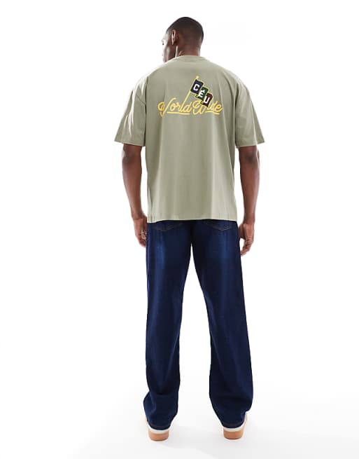 DESIGN Oversized T-shirt With Text Graphic In Light Khaki