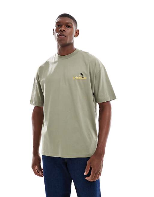 DESIGN oversized t-shirt with text graphic in light khaki