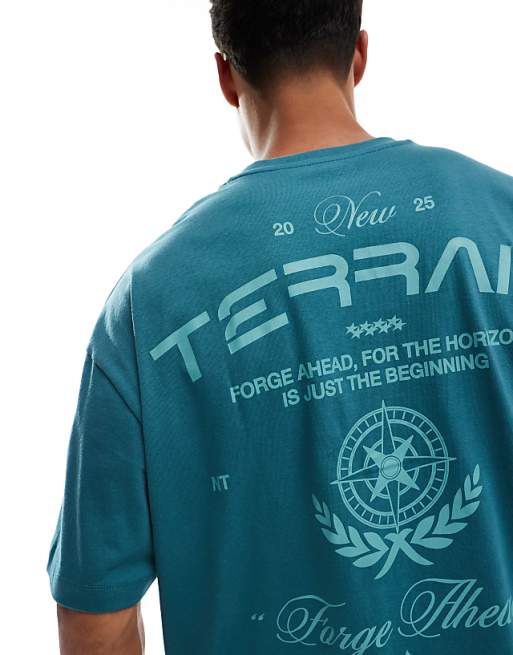 DESIGN Oversized T-shirt With Text Graphic In Green