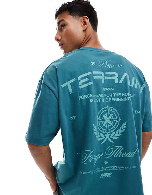 DESIGN oversized t-shirt with text graphic in green