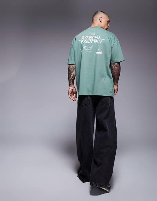 DESIGN Oversized T-shirt With Text Graphic In Green