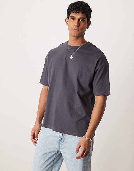 DESIGN Oversized T-shirt With Text Graphic In Charcoal