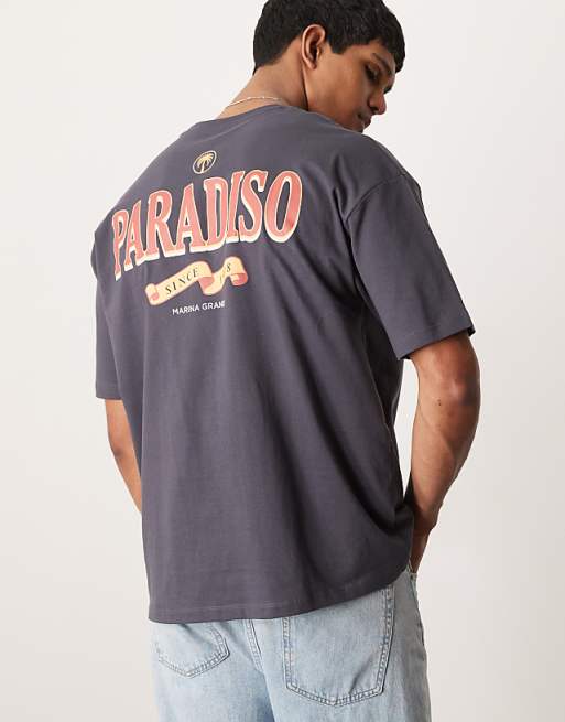 DESIGN Oversized T-shirt With Text Graphic In Charcoal