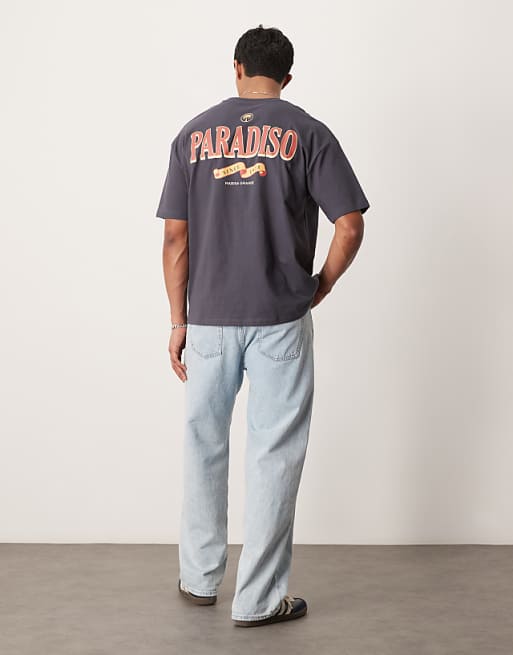 DESIGN oversized t-shirt with text graphic in charcoal