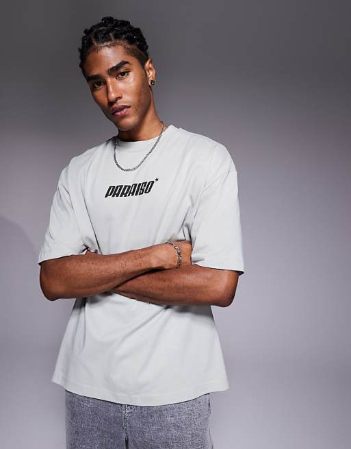 DESIGN Oversized T-shirt With Text Graphic In Light Grey