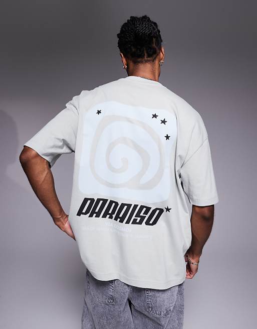 DESIGN oversized t-shirt with text graphic in light grey