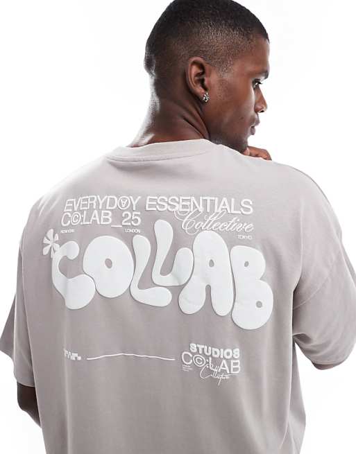 DESIGN oversized t-shirt with text graphic in grey