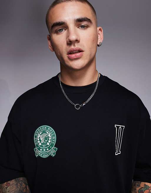 DESIGN Oversized T-shirt With Text Graphics In Black