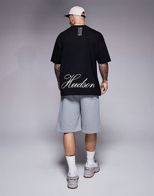 DESIGN oversized t-shirt with text graphics in black
