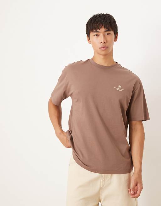 DESIGN Oversized T-shirt With Text Print In Brown